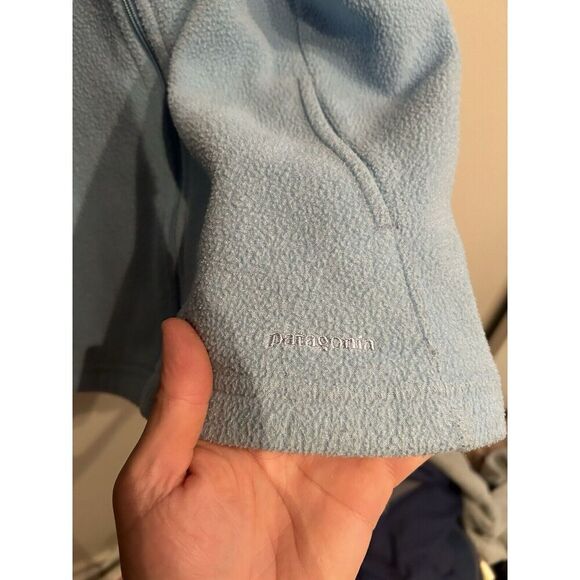 Patagonia Synchilla Women’s Medium Light Blue Baby Blue Glitter Fleece Jacket - Picture 2 of 8
